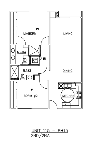Floor plan for 2 beds, 2 baths, 967 sqft